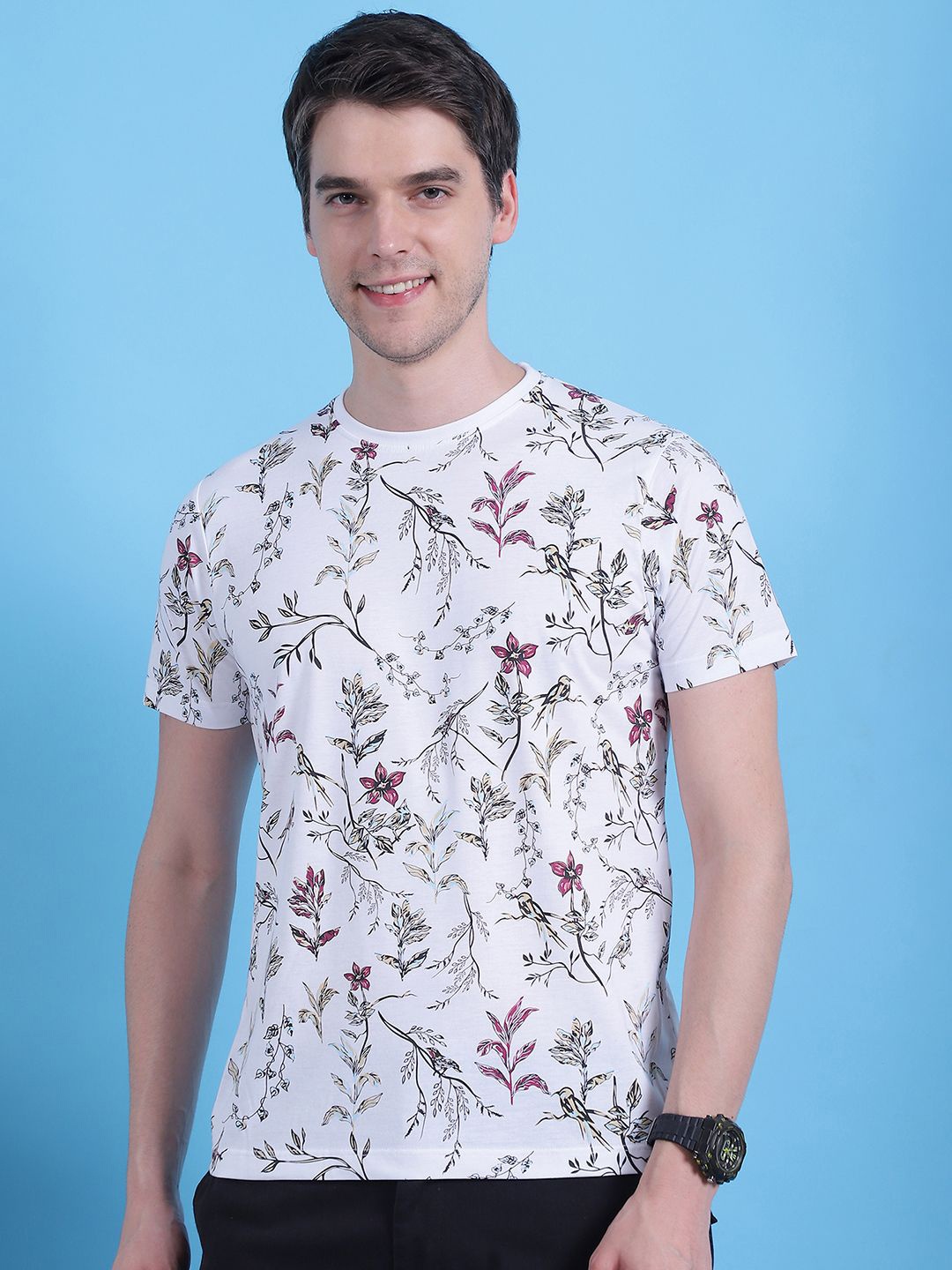 

VENITIAN Men Floral Printed Round Neck T-shirt, White