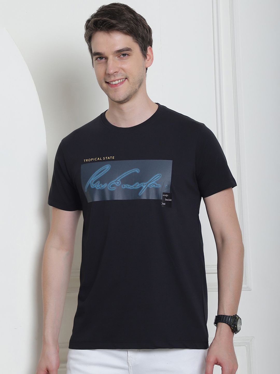 

VENITIAN Men Typography Printed Cotton T-shirt, Black