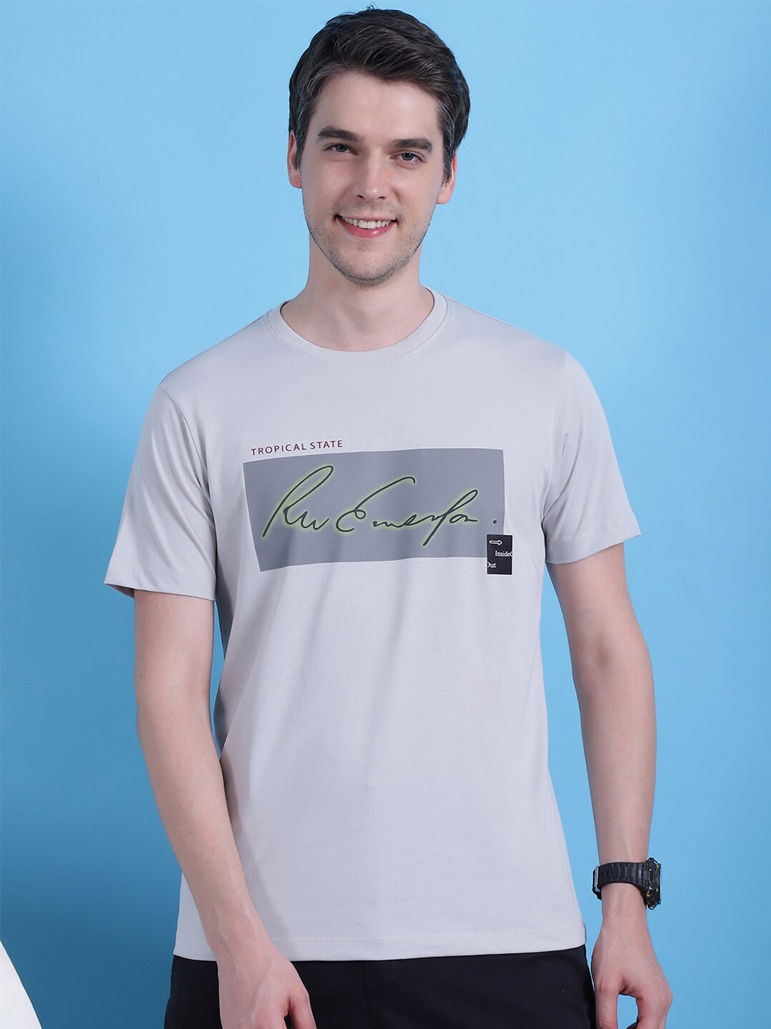 

VENITIAN Men Typography Printed Round Neck T-shirt, Grey