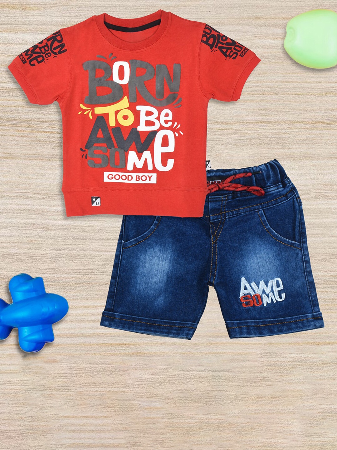 

BAESD Boys Printed T-shirt with Shorts, Red