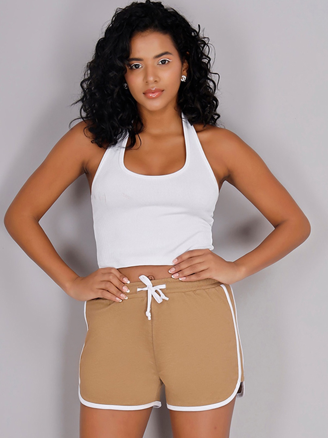 

VISO Women Loose Fit Running Shorts, Beige