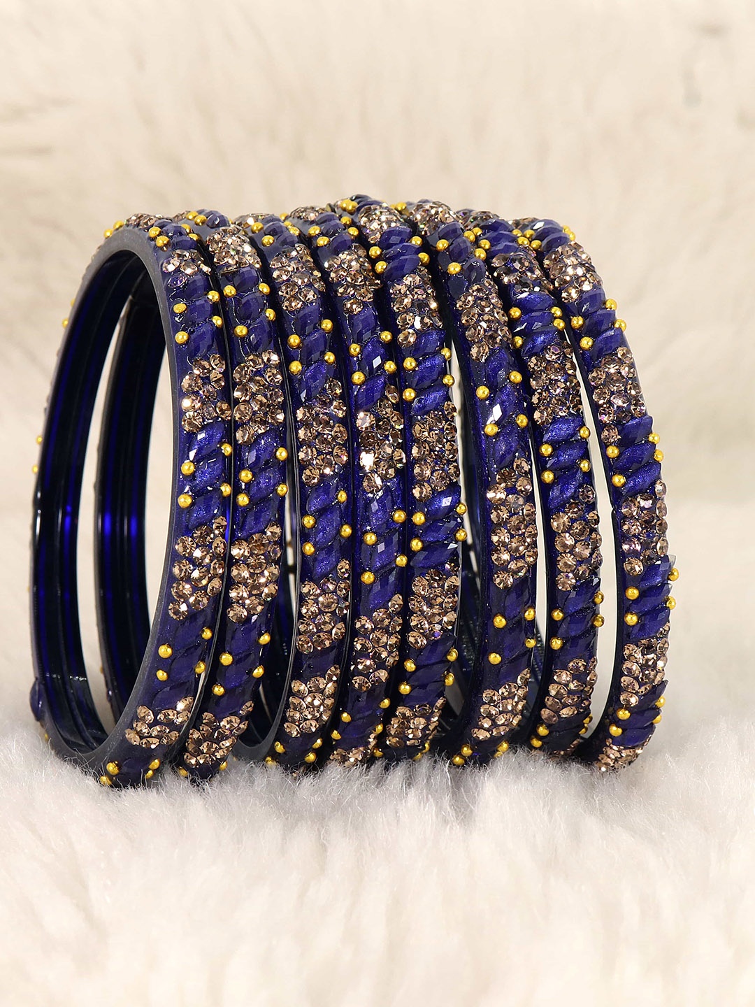 

LAVAZZA Set Of 8 Crystals Studded Bangles, Navy blue