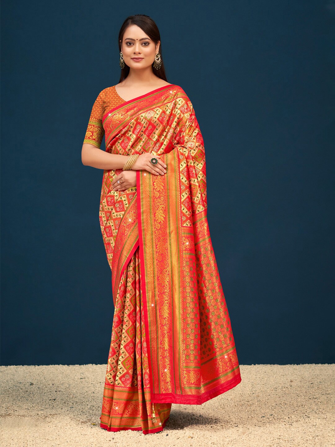Exclusiva Woven Design Zari Banarasi Saree, Orange