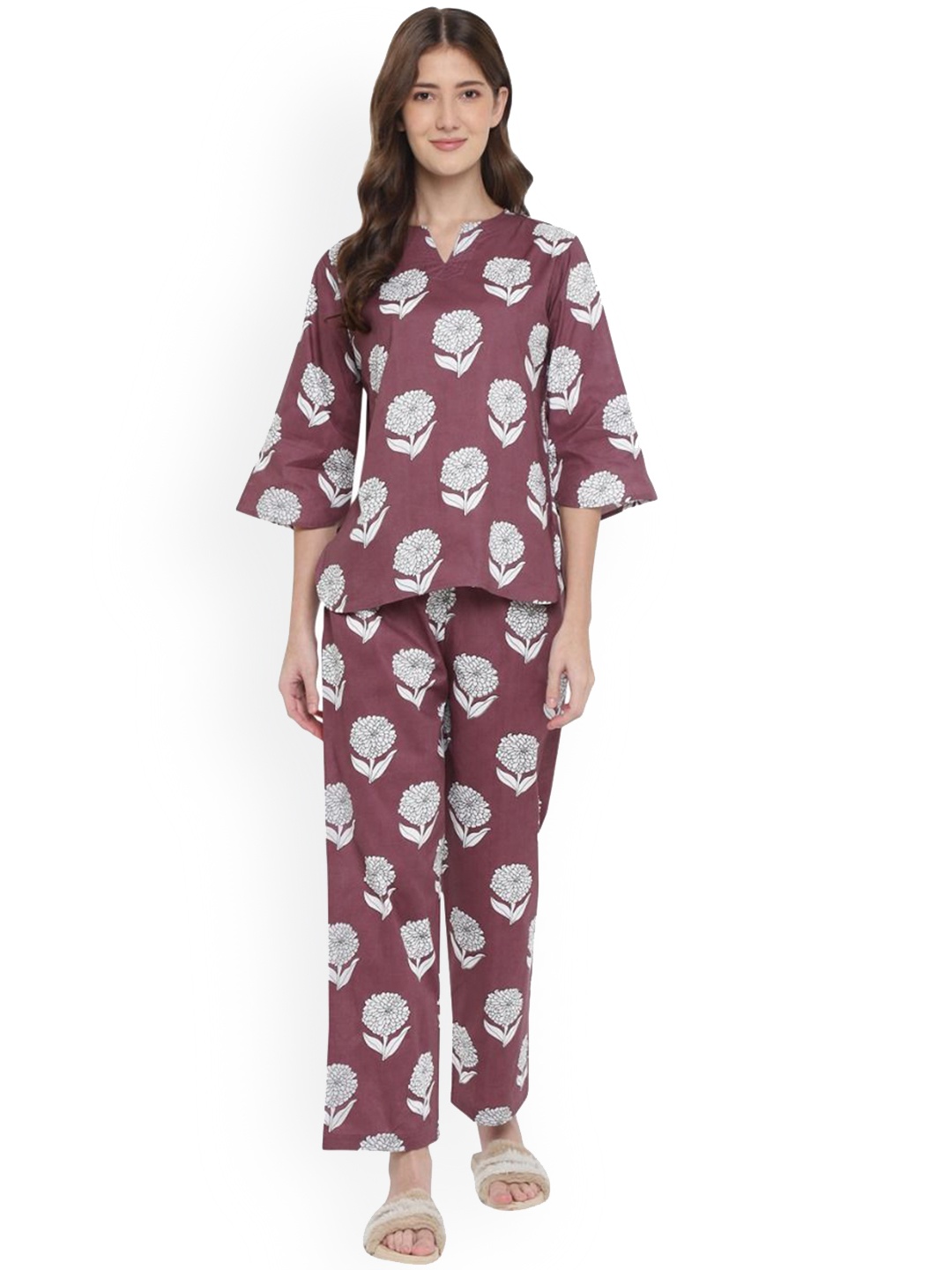 

shopbloom Women Printed Night suit, Brown