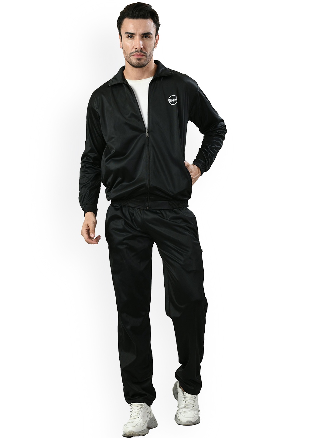 

SMSHOPMORE Men Sports Mid-Rise Long Sleeves Sports Tracksuits, Black