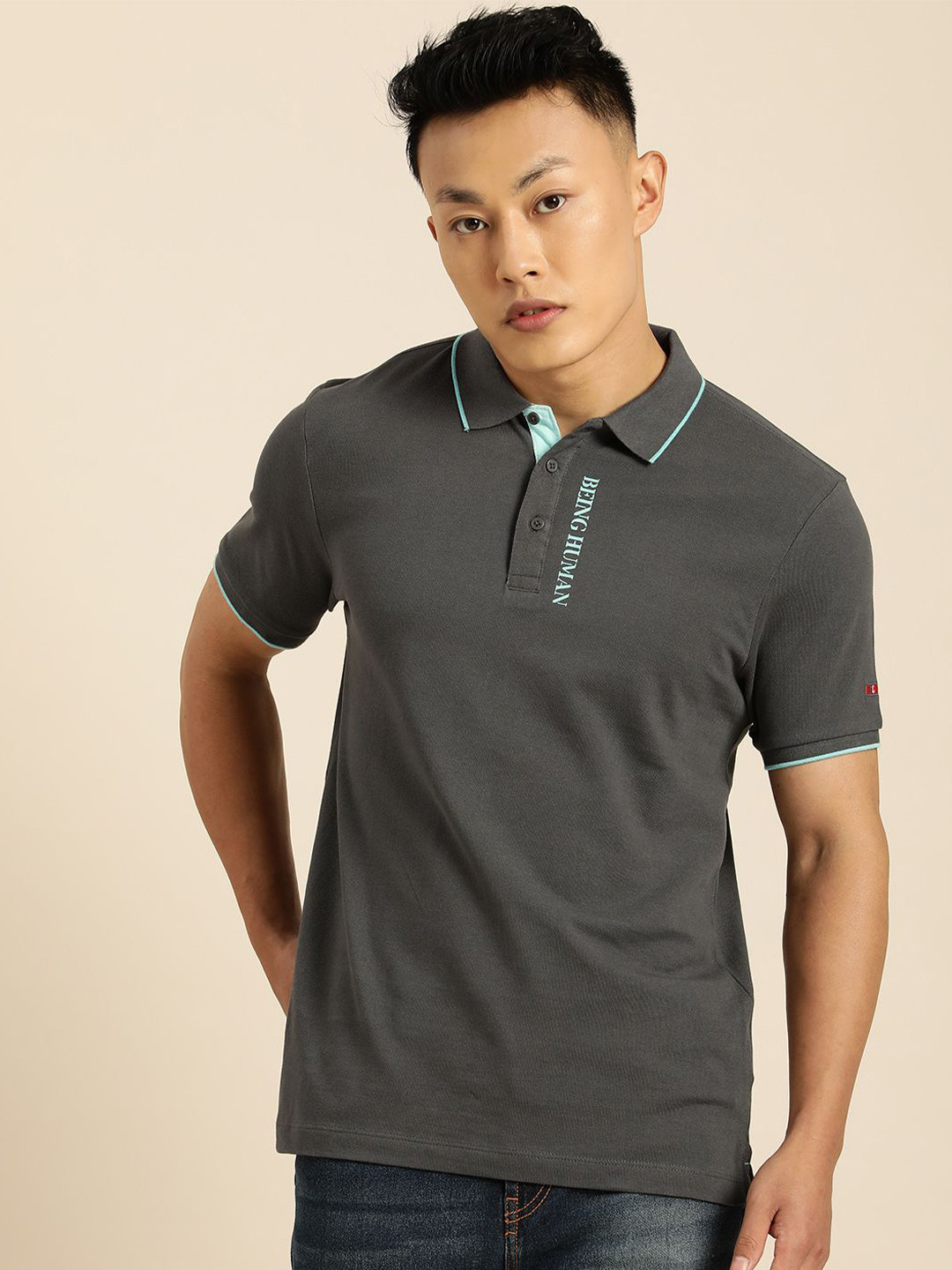 

Being Human Men Hooded Applique T-shirt, Grey