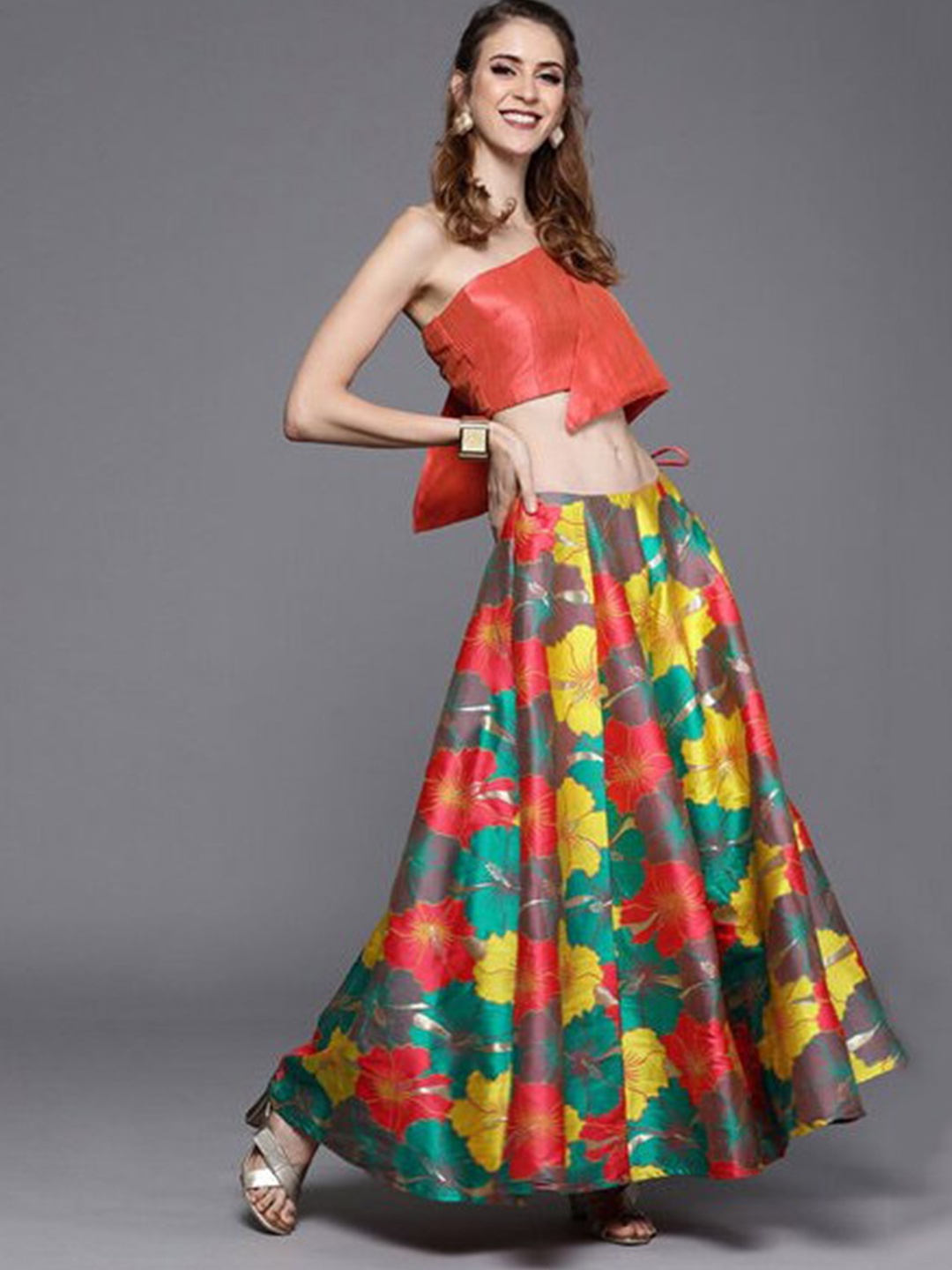 

FABPIXEL Silk Ready to Wear Lehenga & Blouse With Dupatta, Red