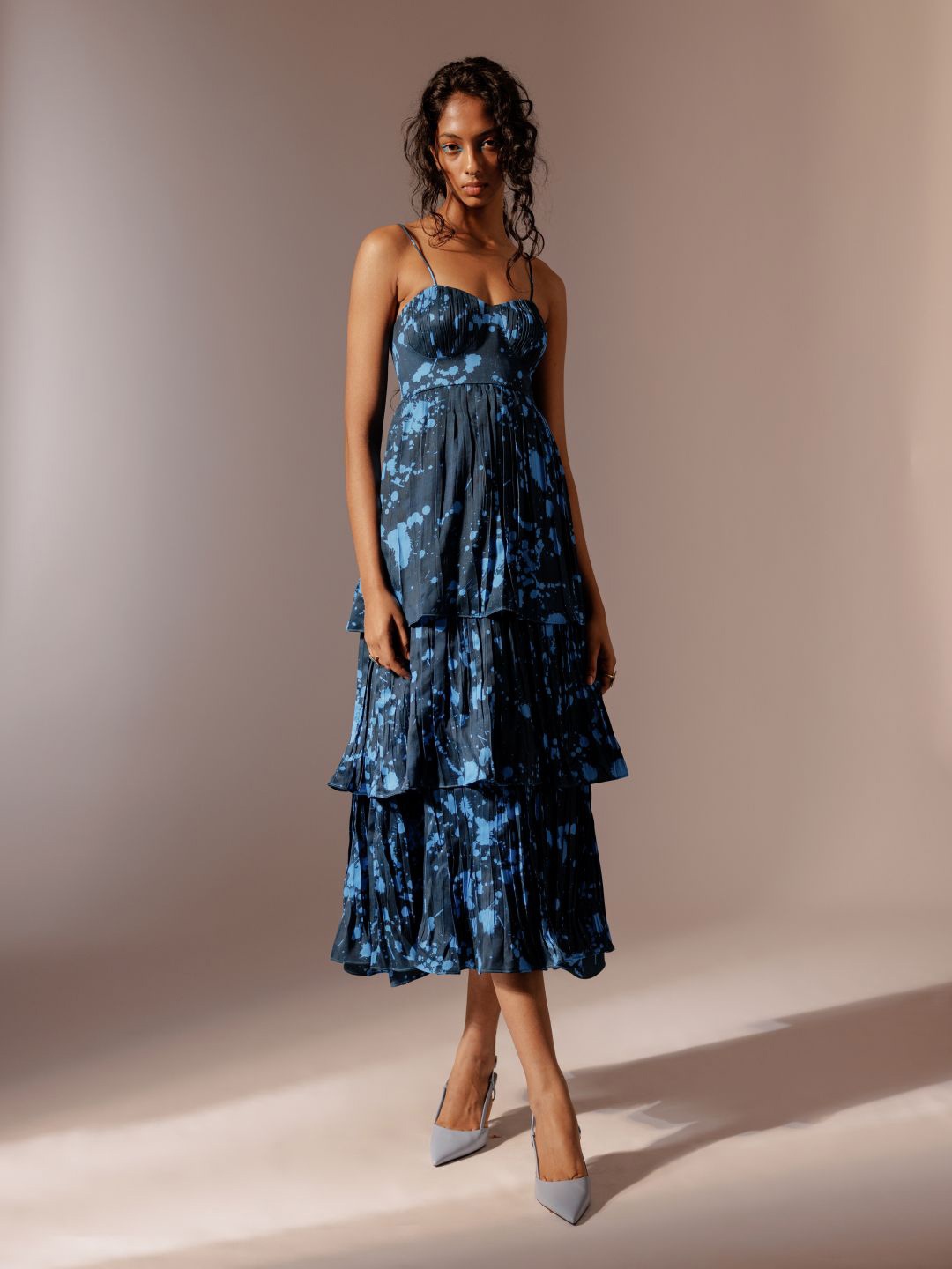 

Advait Abstract Printed Shoulder Straps Satin Fit & Flare Midi Dress, Blue