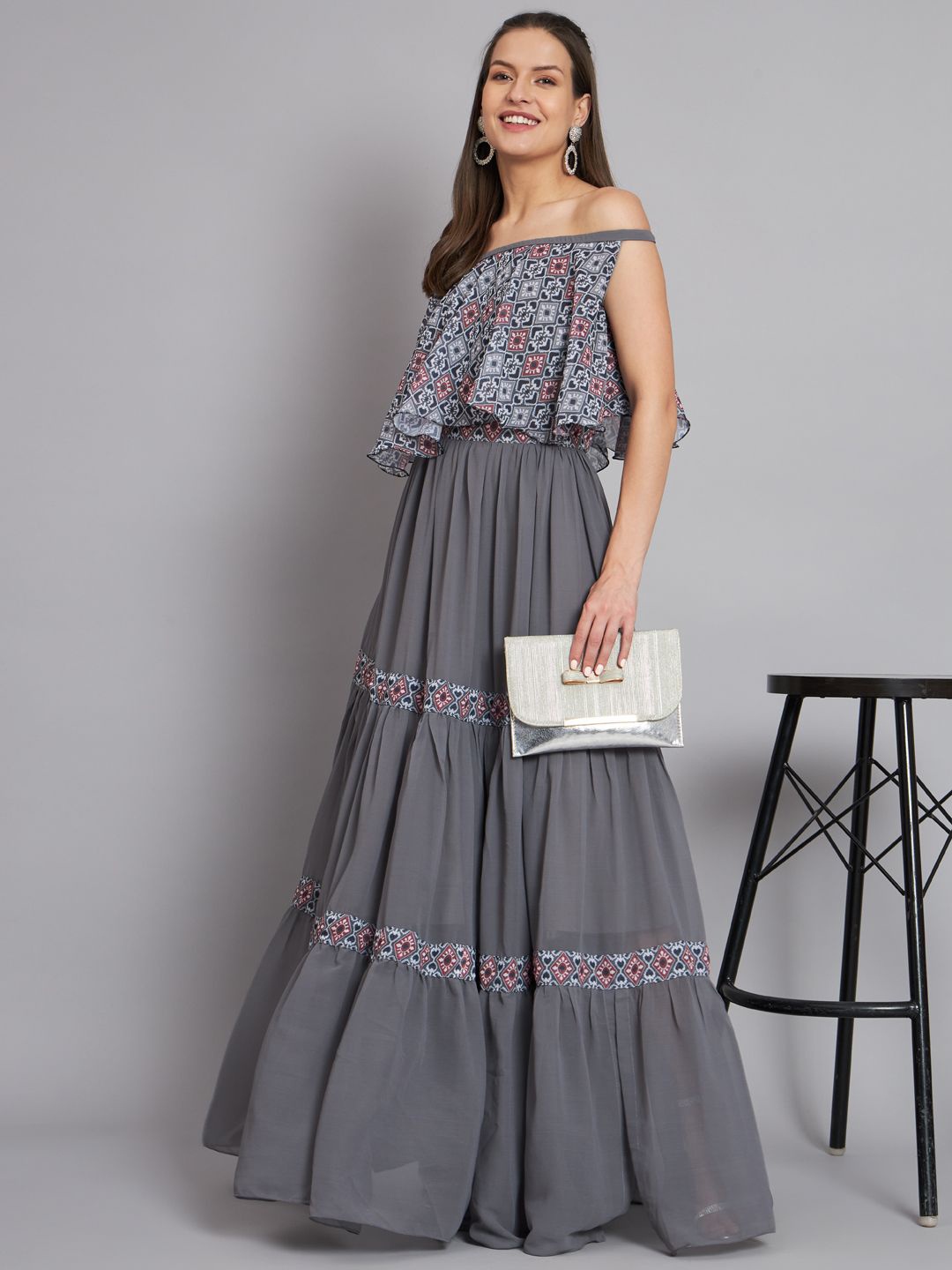

KHIZAN Printed Ready to Wear Lehenga & Blouse, Grey