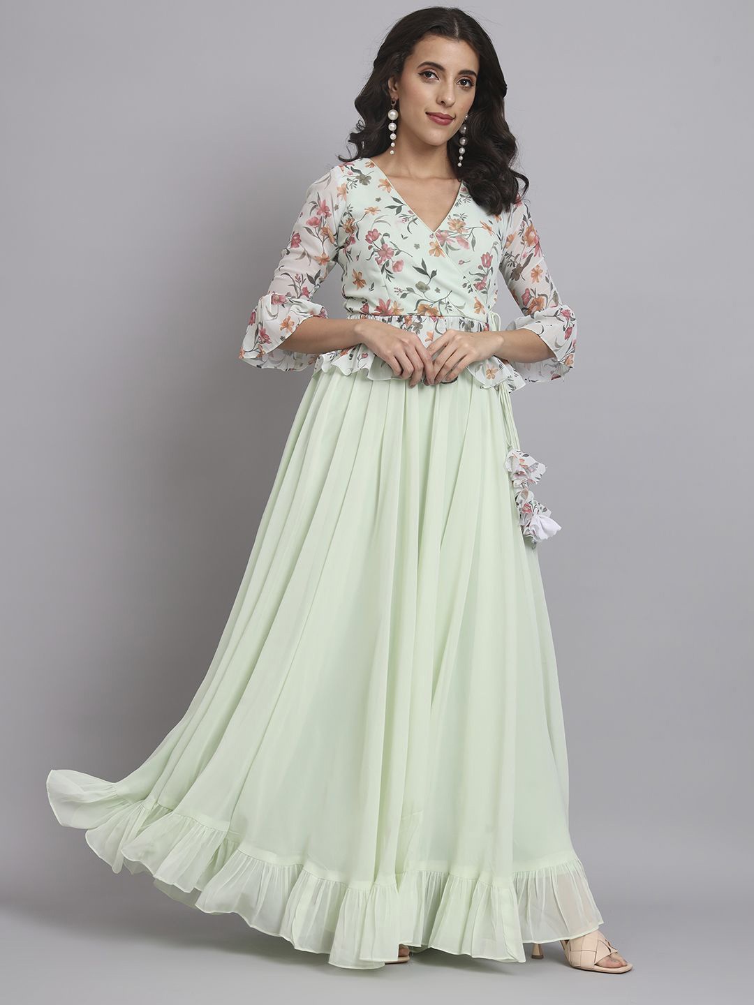 

KHIZAN Printed Ready to Wear Lehenga & Blouse, Lime green