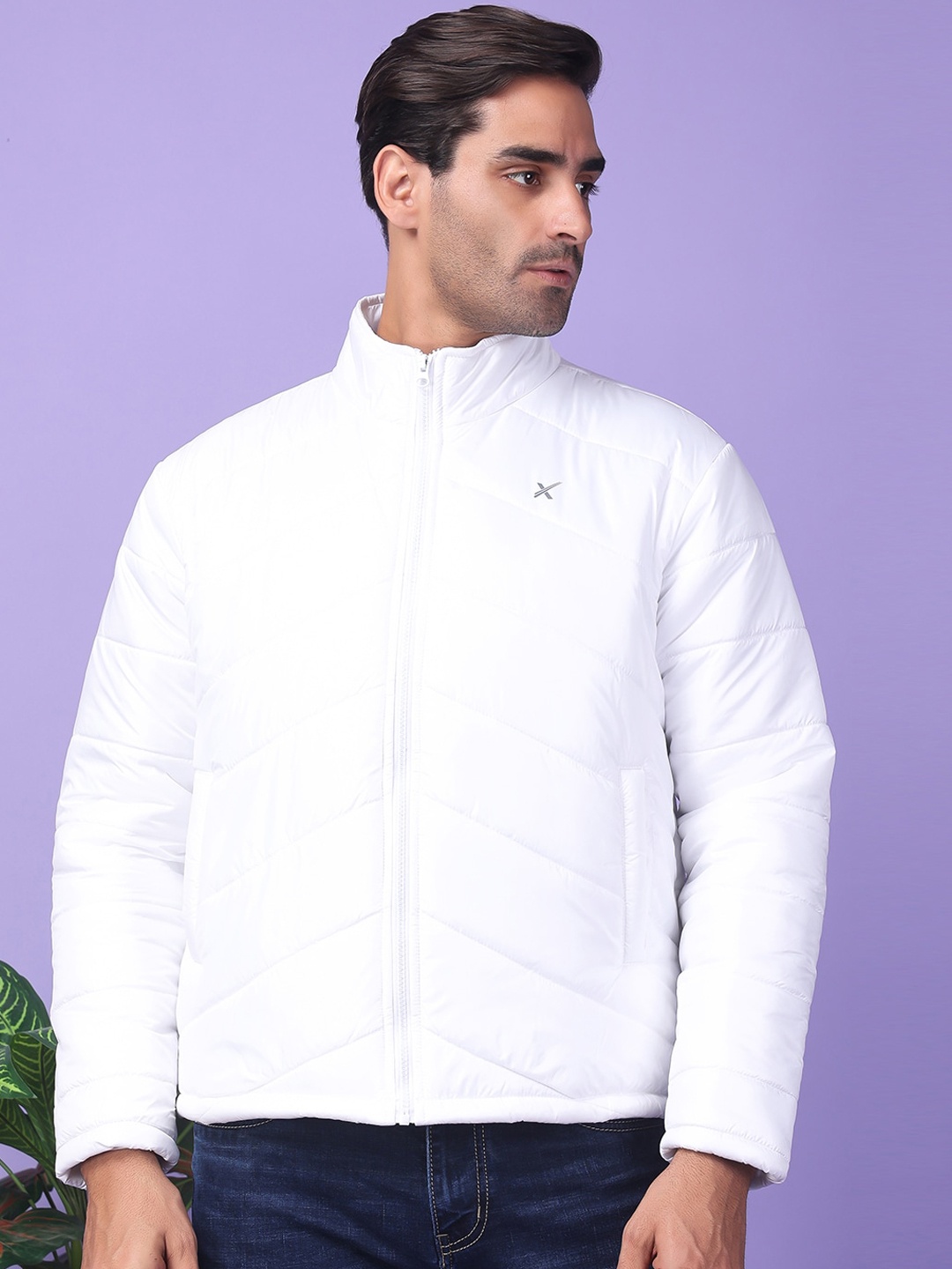 

Hangup Mock Collar Long Sleeves Lightweight Padded Jacket, White