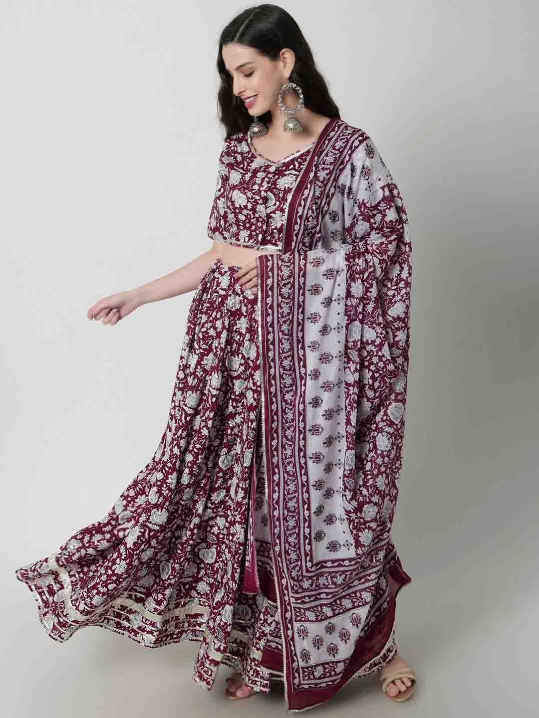 

Rubellite Women Floral Printed Regular Kurta with Trousers & With Dupatta, Maroon