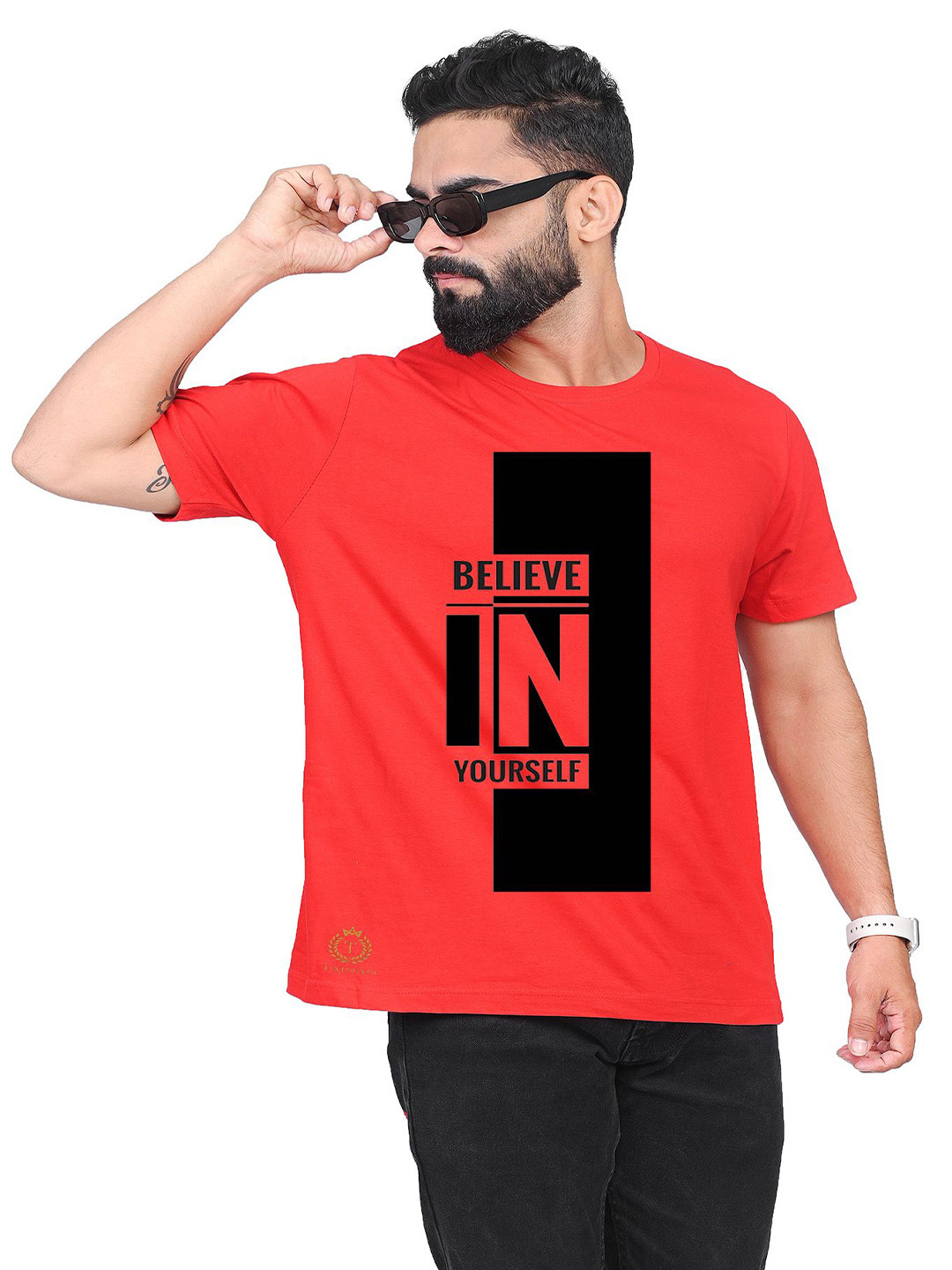 

TAJNAN Men Typography Printed T-shirt, Red