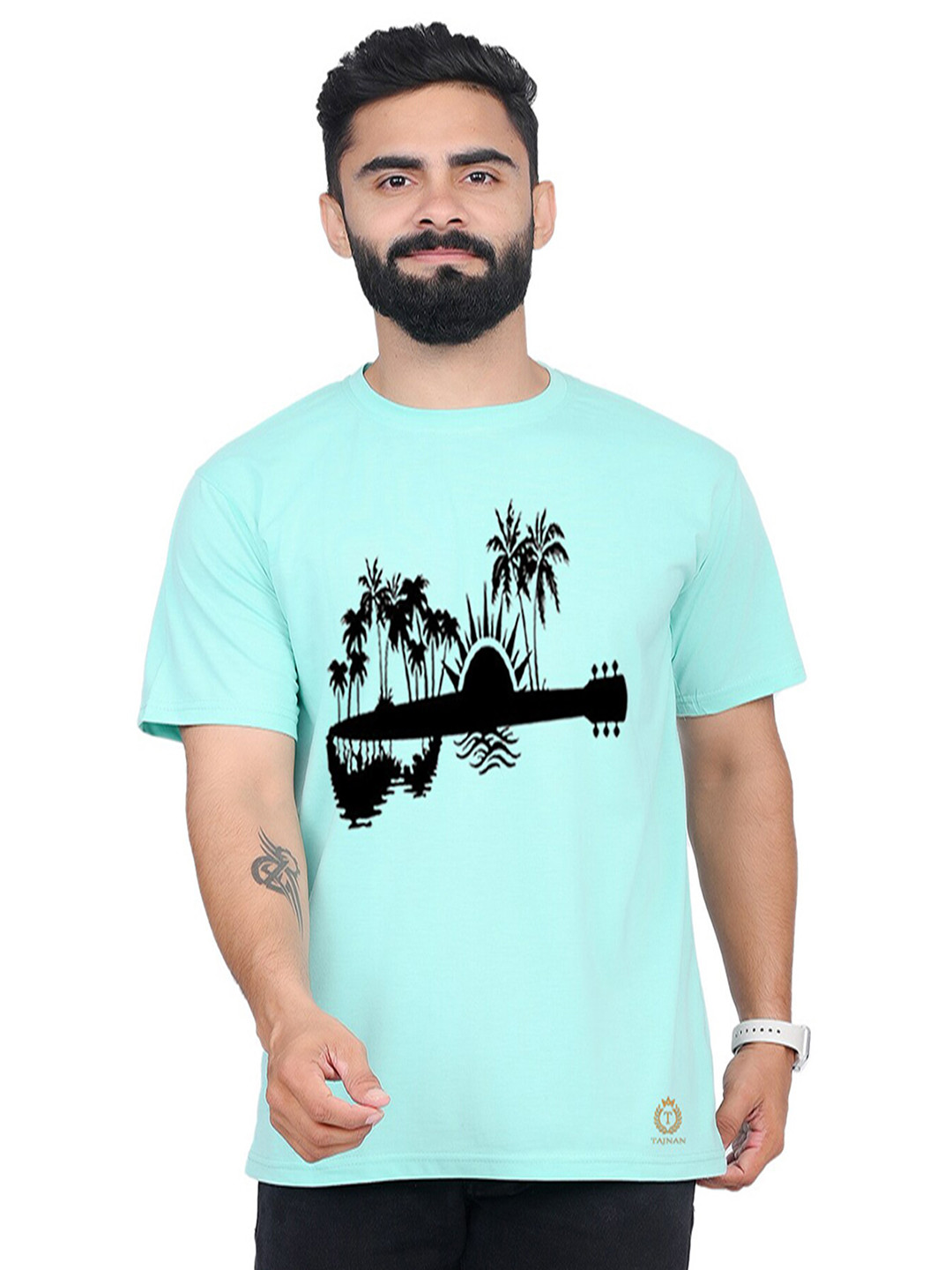 

TAJNAN Men Printed Applique T-shirt, Blue