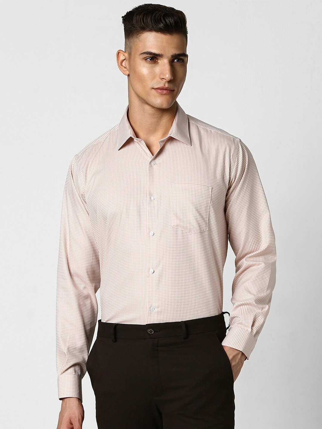 

Van Heusen Spread Collar Checked Cotton Formal Shirt, Beige