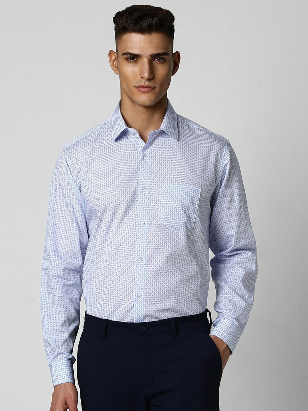 

Van Heusen Spread Collar Micro Ditsy Printed Cotton Formal Shirt, Blue