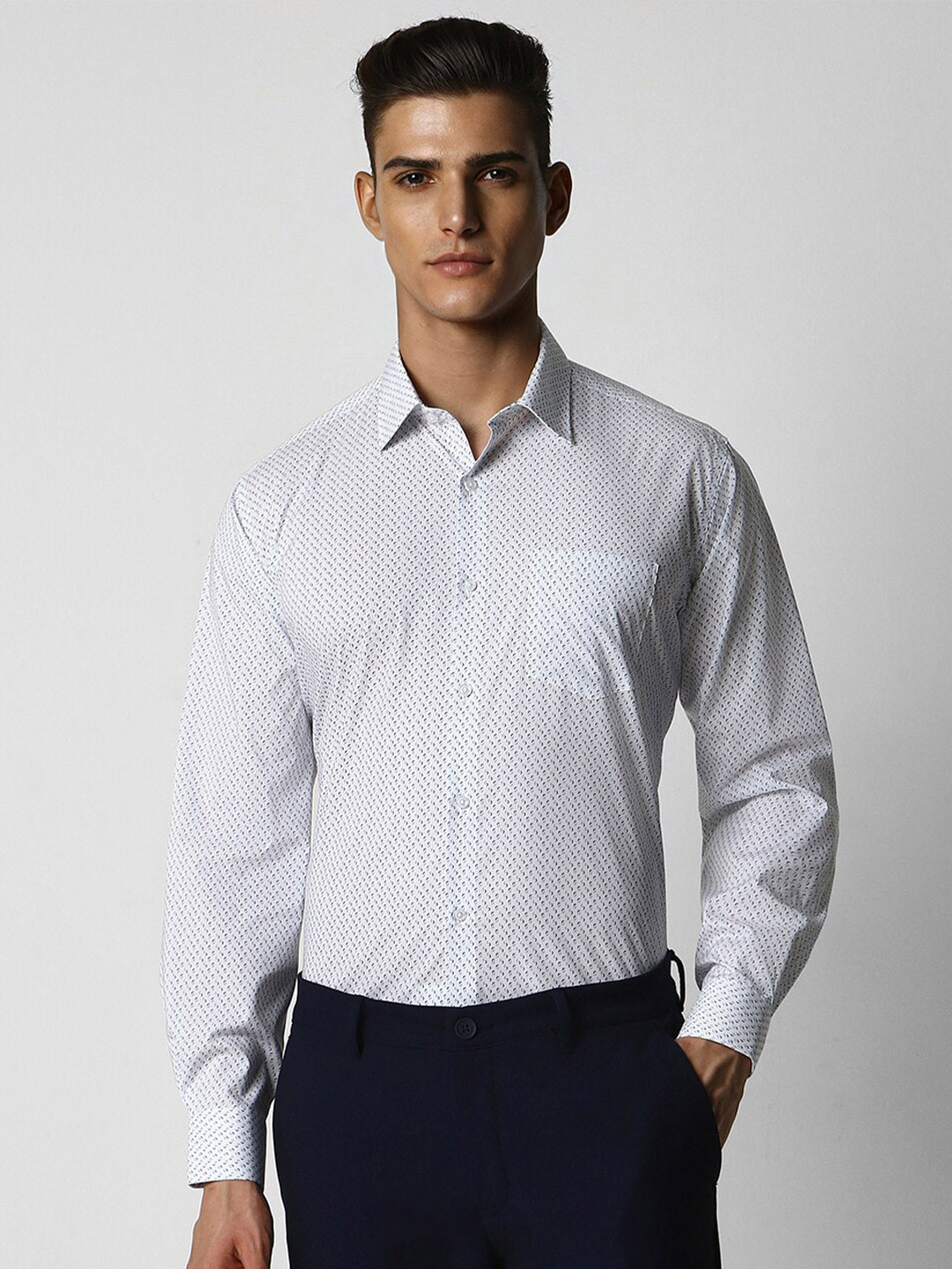 

Van Heusen Spread Collar Micro Ditsy Printed Cotton Formal Shirt, White