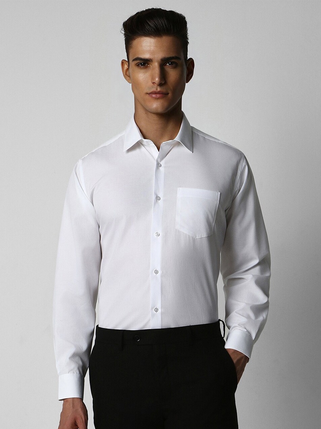 

Van Heusen Spread Collar Micro Checks Cotton Formal Shirt, White