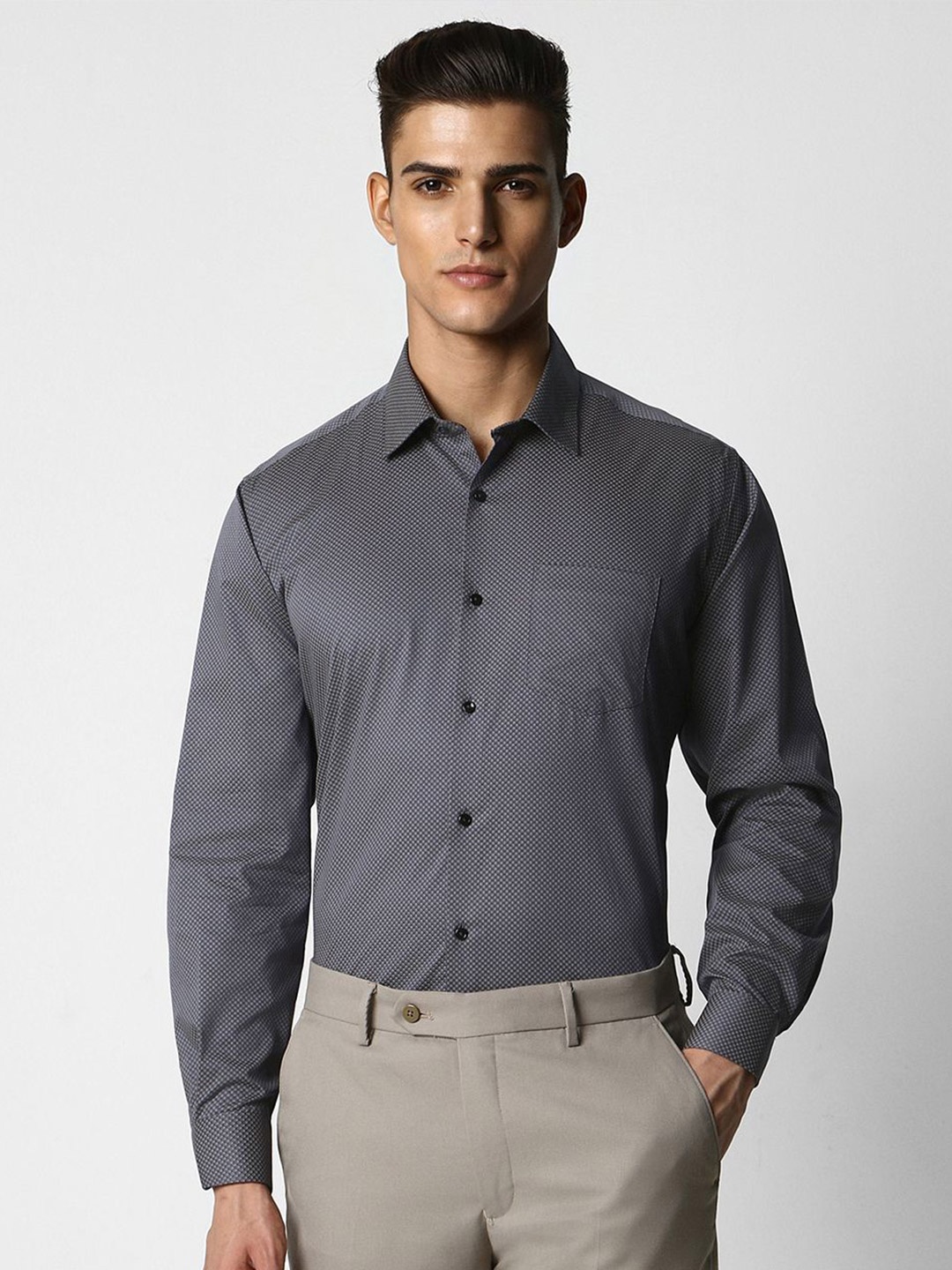 

Van Heusen Spread Collar Printed Cotton Formal Shirt, Grey