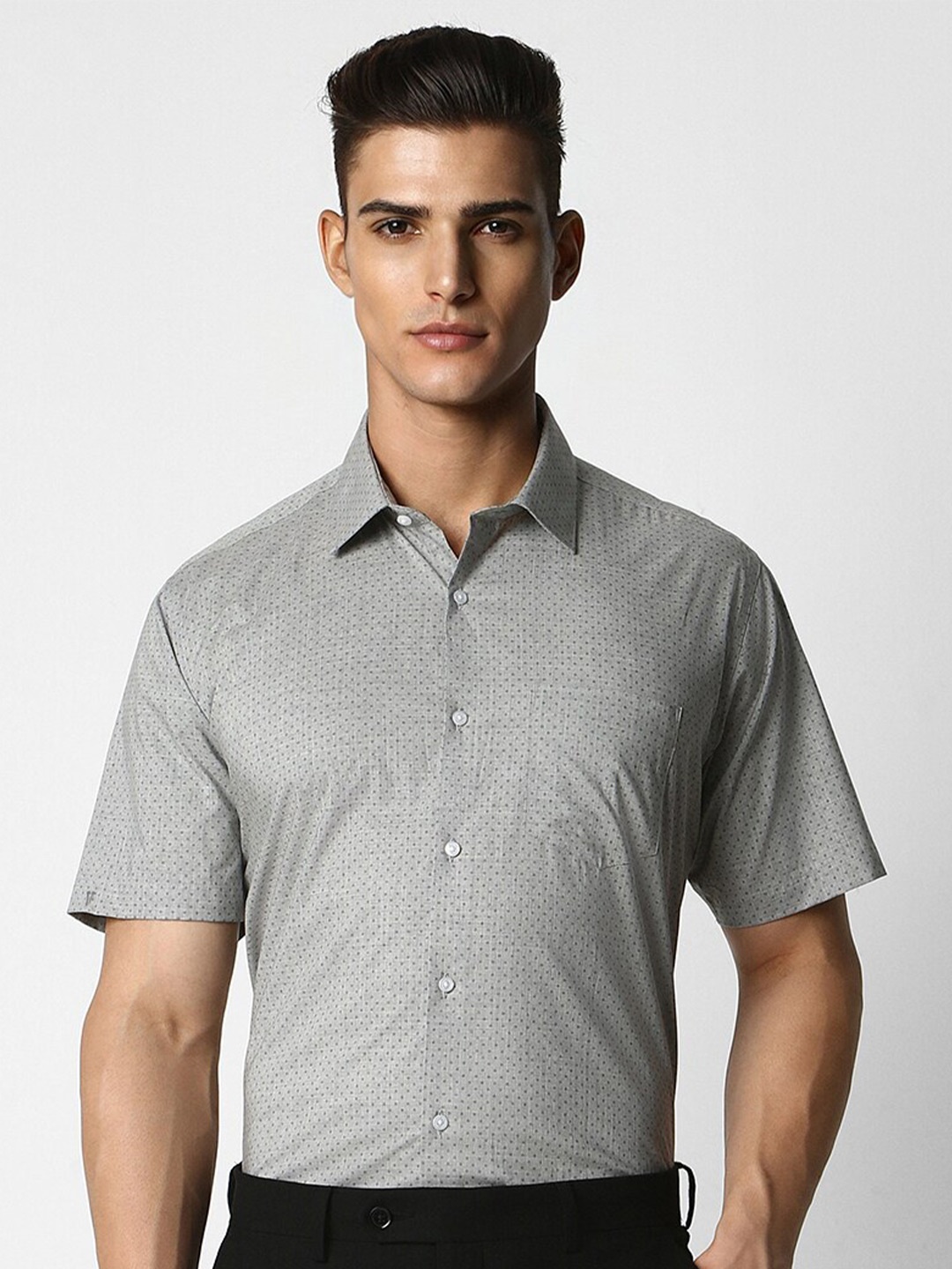 

Van Heusen Spread Collar Micro Ditsy Printed Cotton Formal Shirt, Grey