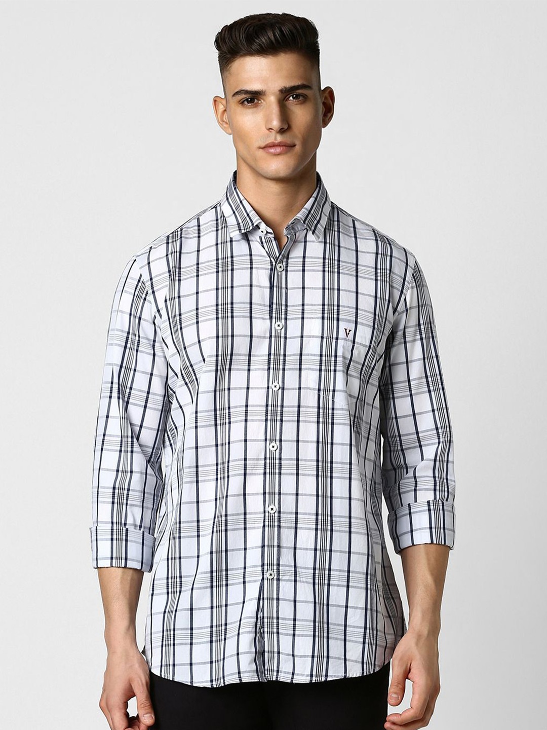 

Van Heusen Sport Spread Collar Slim Fit Checked Cotton Casual Shirt, White