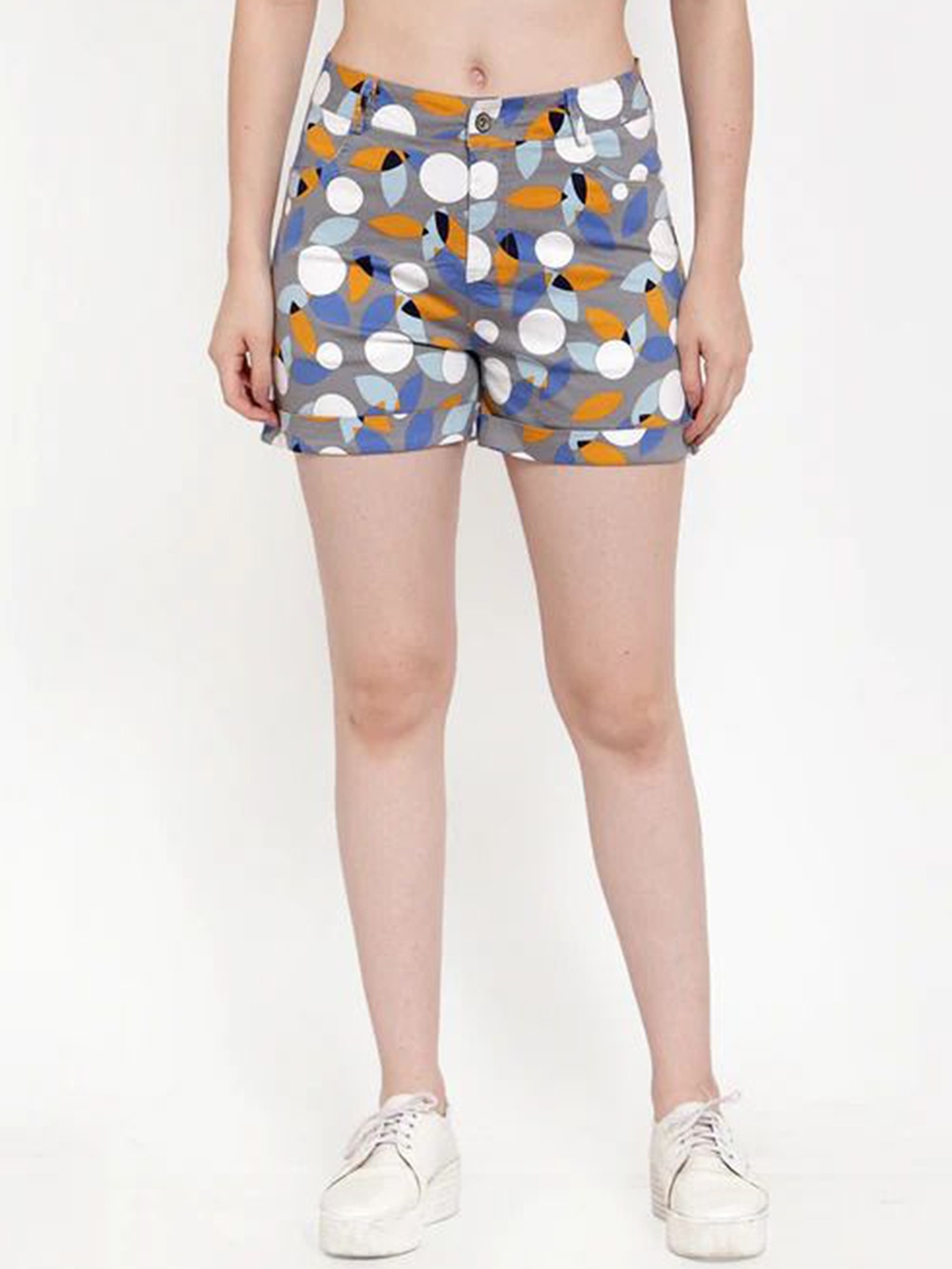 

Global Republic Women Geometric Printed Mid-Rise Cotton Casual Hot Pants, Grey