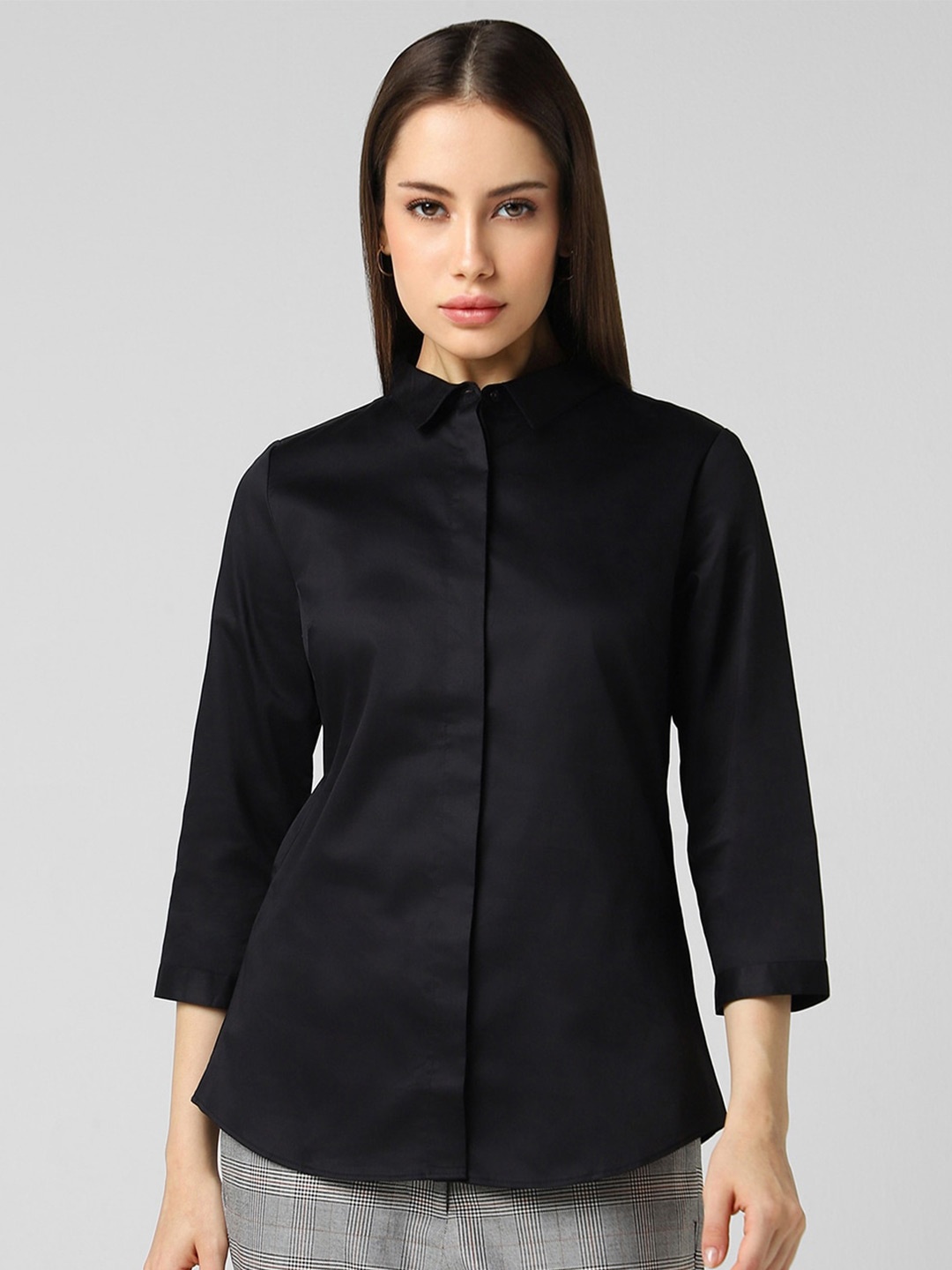 

Van Heusen Woman Spread Collar Cotton Regular Fit Formal Shirt, Black