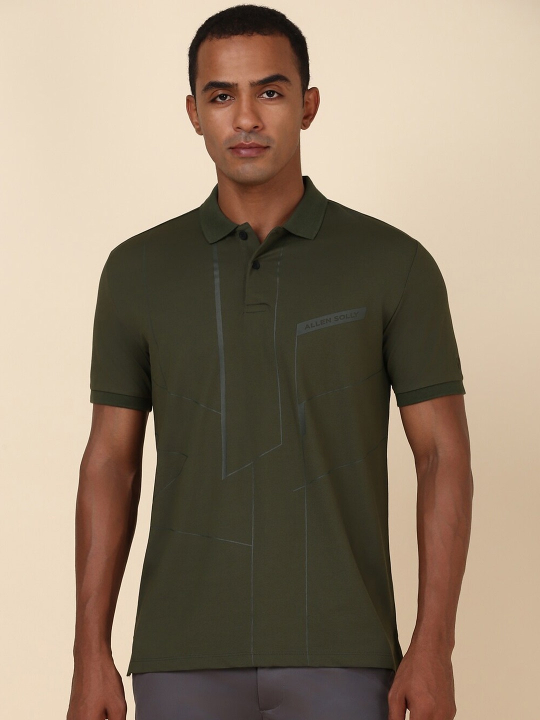 

Allen Solly Men Geometric Printed Polo Collar T-shirt, Olive