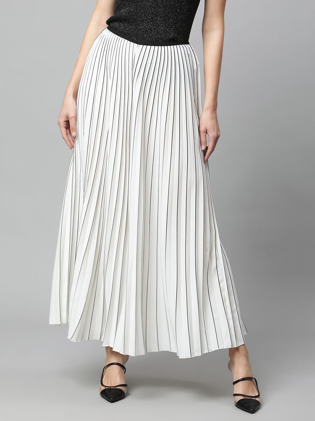 

Global Republic Women Striped Flared Palazzos, White
