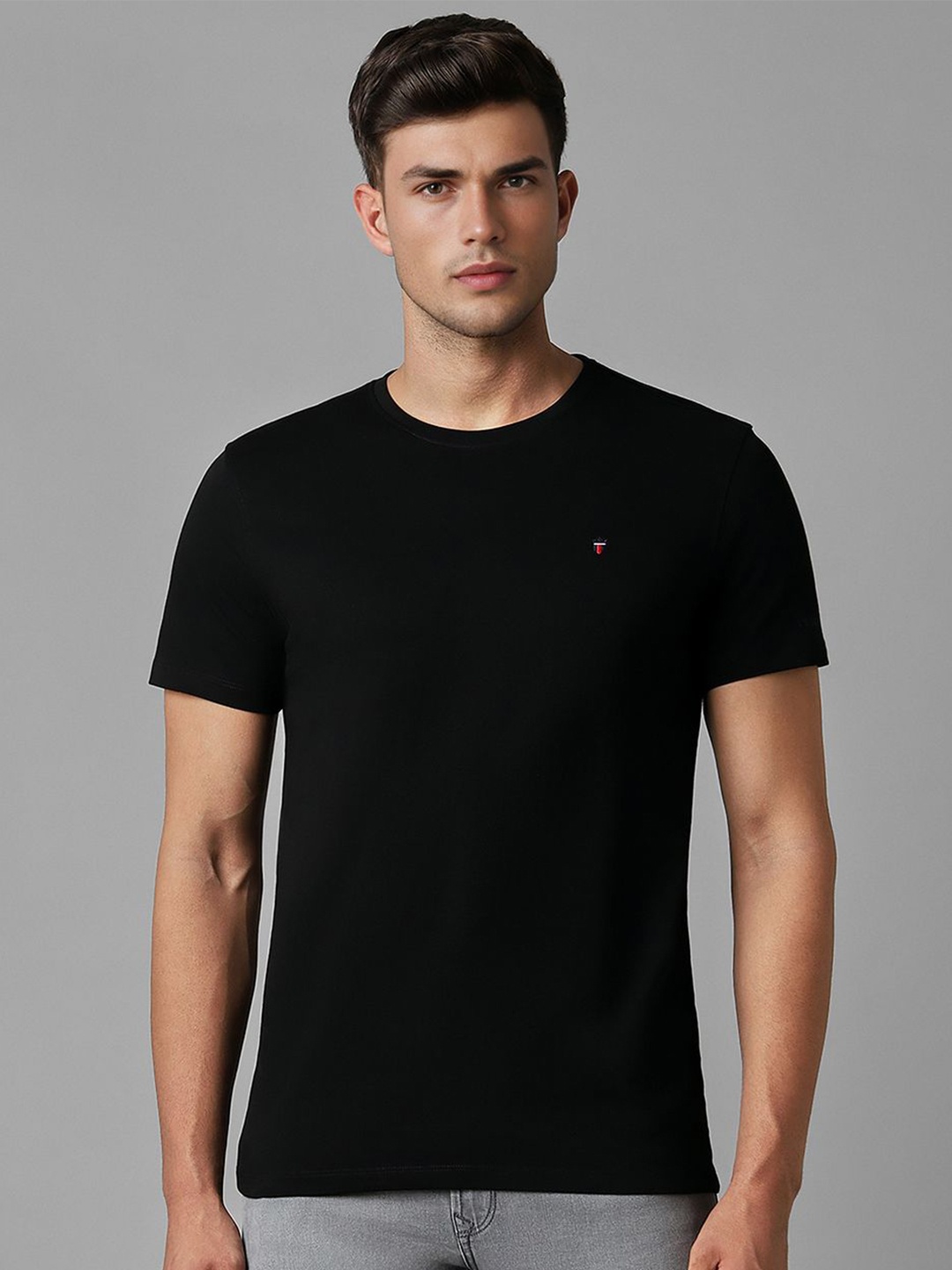 

Louis Philippe Jeans Men Round Neck Slim Fit Cotton T-shirt, Black