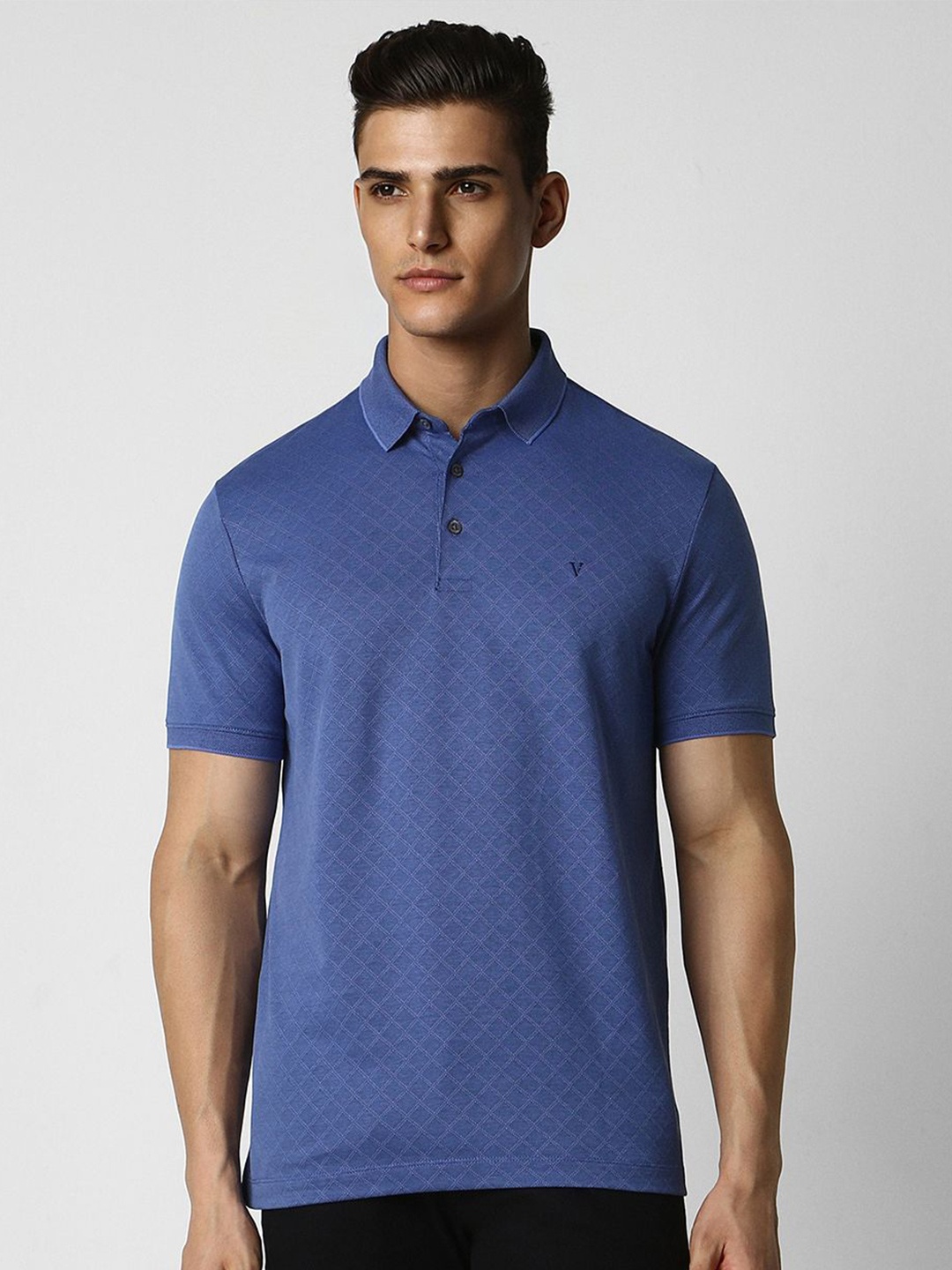 

Van Heusen Men Brand Logo Mandarin Collar T-shirt, Blue