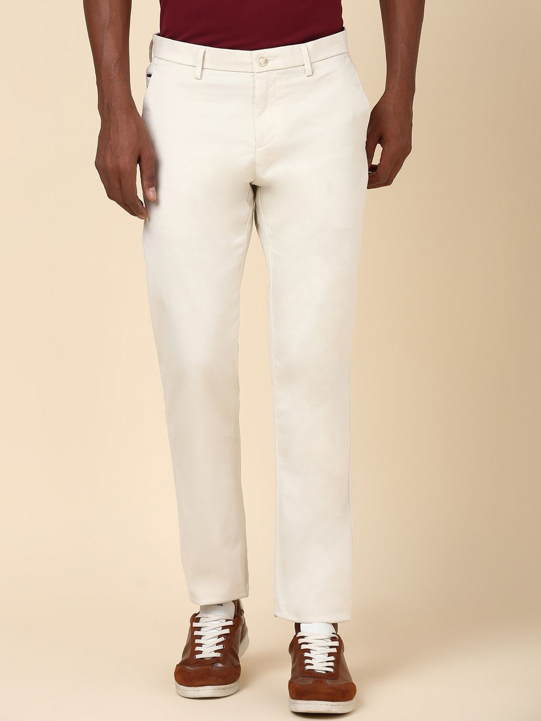 

Allen Solly Men Mid Rise Trousers, Cream