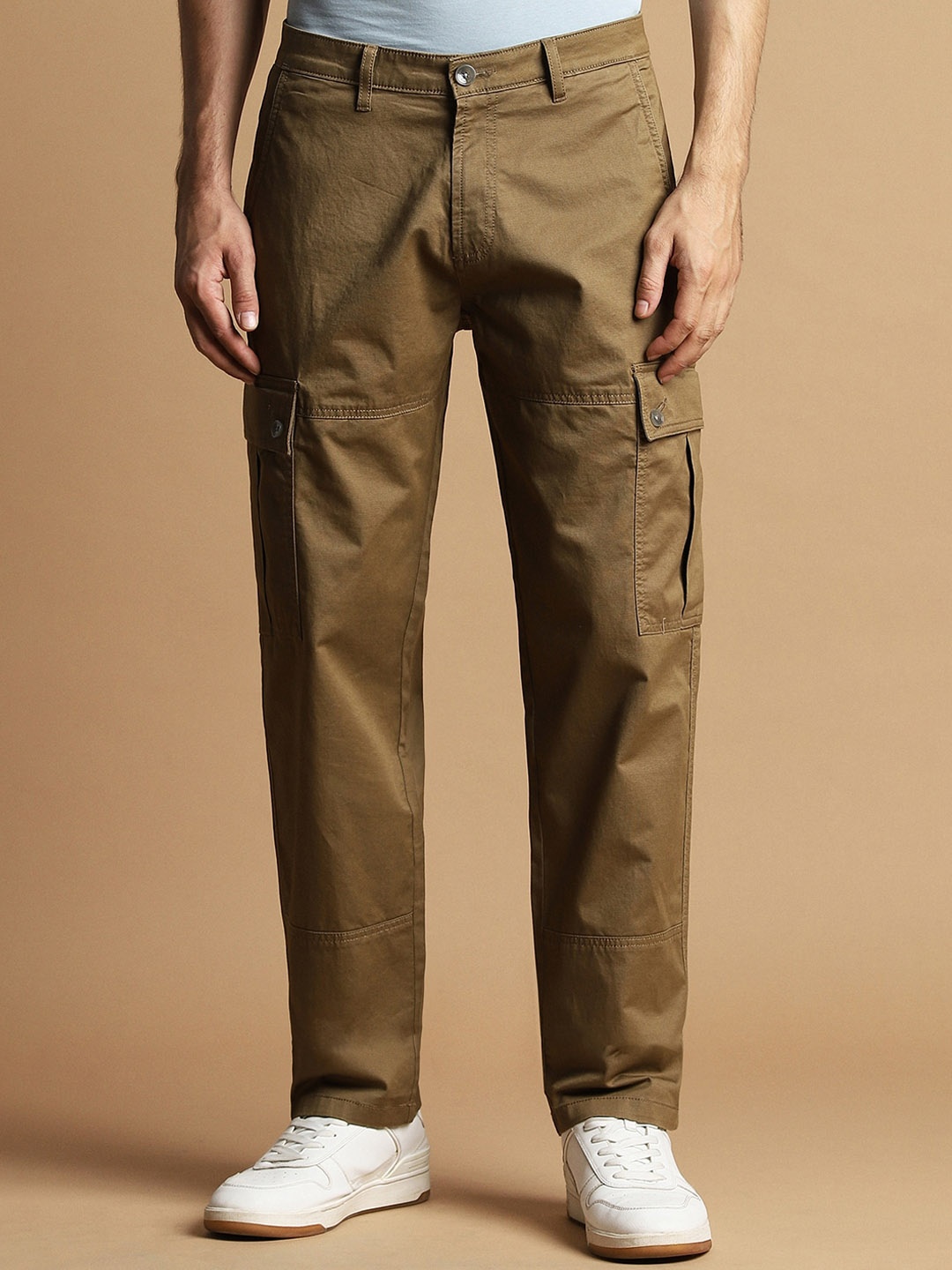 

Allen Solly Men Straight Fit Mid Rise Cargos, Brown