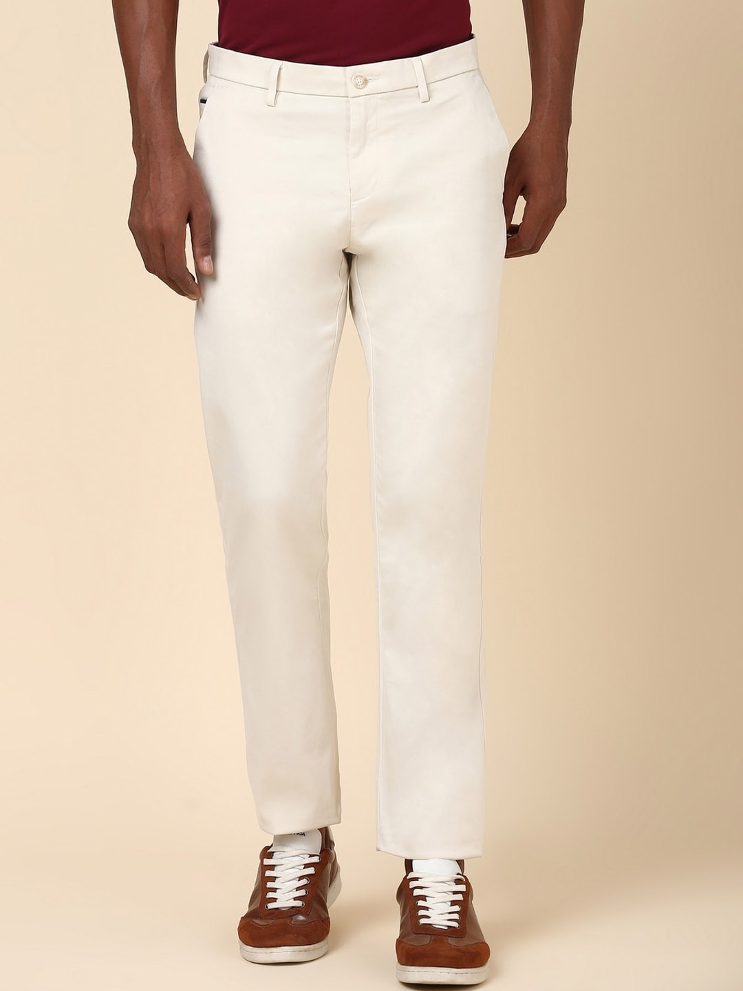 

Allen Solly Men Mid Rise Trousers, Cream