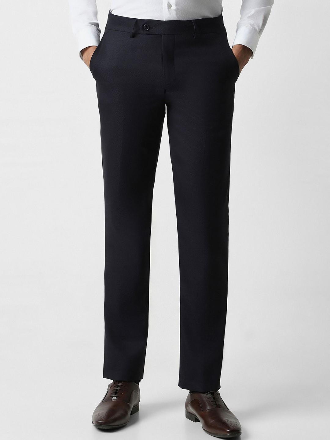 

Van Heusen Men Slim Fit Mid-Rise Formal Trousers, Navy blue