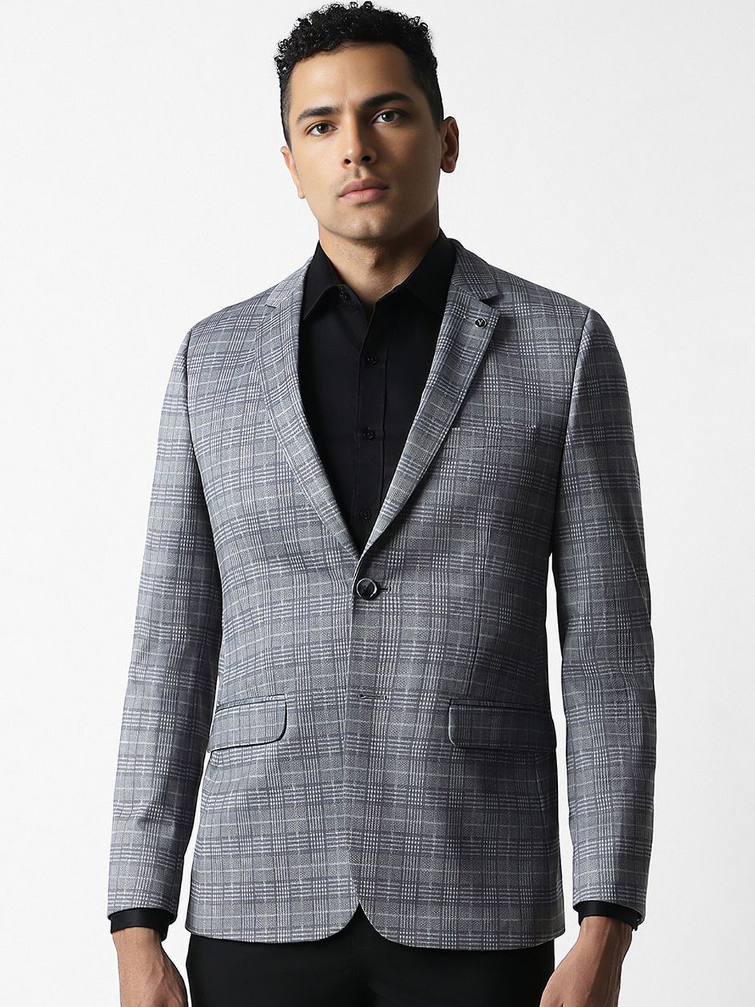 

Van Heusen Men Checked Slim-Fit Single-Breasted Formal Blazer, Grey