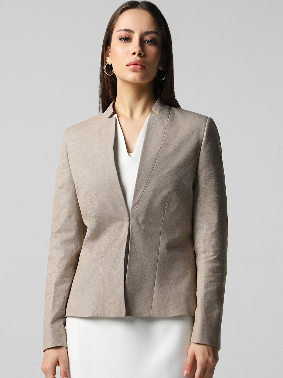 

Van Heusen Woman Single-Breasted Textured Pure Cotton Formal Blazer, Beige