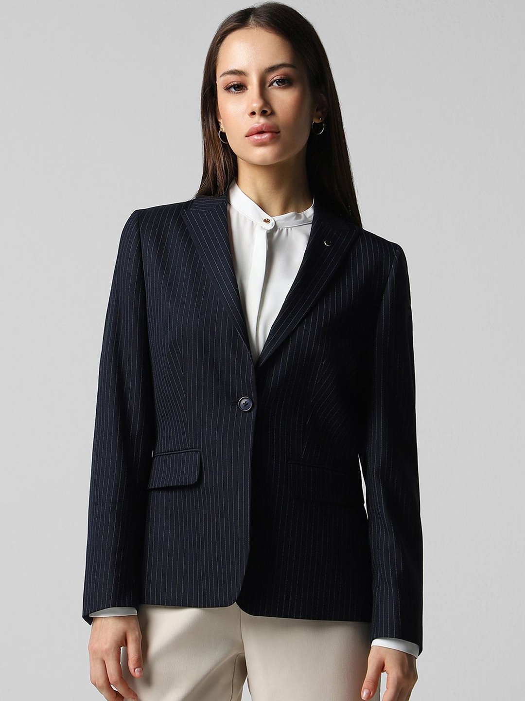 

Van Heusen Woman Navy Stripe Single-Breasted Blazer, Navy blue