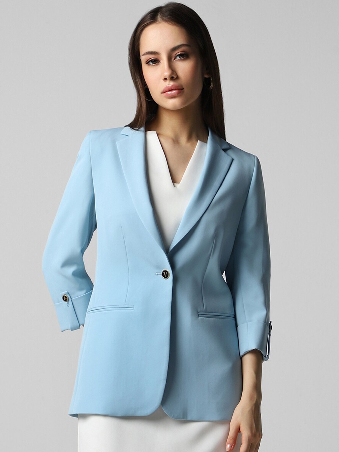 

Van Heusen Woman Blue Solid Single-Breasted Formal Blazer