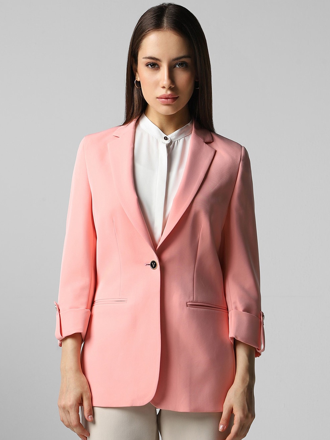 

Van Heusen Woman Peach Solid Single-Breasted Blazer