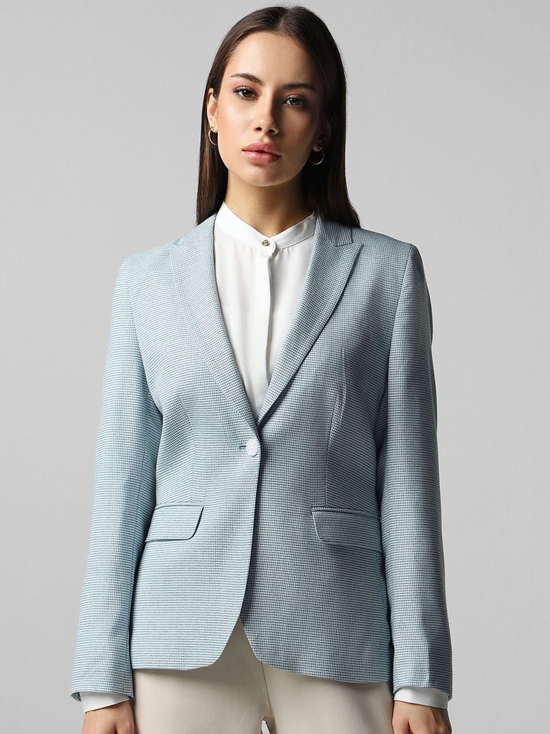 

Van Heusen Woman Blue Check Single-Breasted Blazer