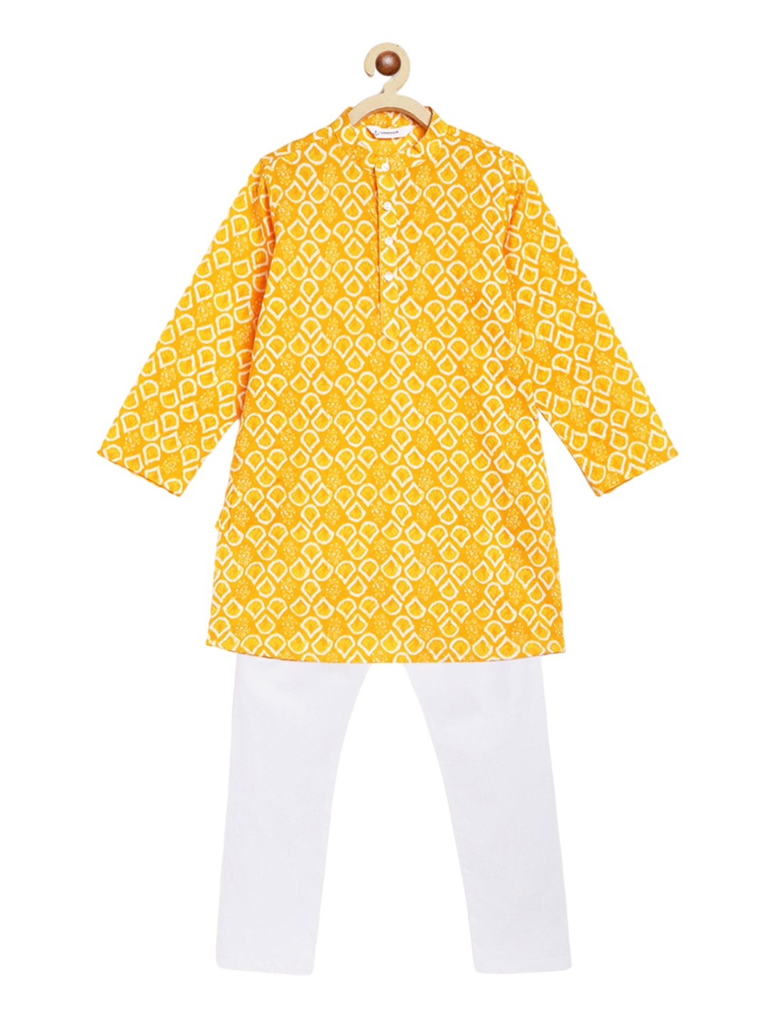 

Campana Boys Ethnic Motifs Printed Band Collar Pure Cotton Straight Kurta With Pyjamas, Yellow