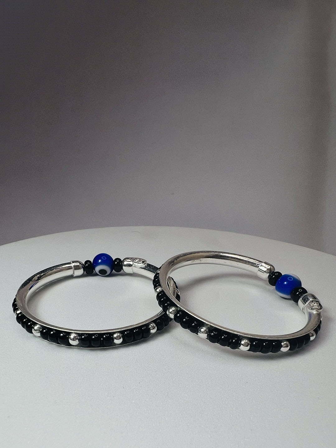 

Arte Jewels Kids-Girls 925 Sterling Silver Set Of 2 Beaded Bangles