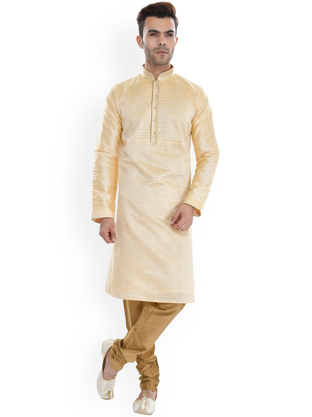 

LA'SCOOT Men Embroidered Regular Thread Work Kurta with Churidar, Beige