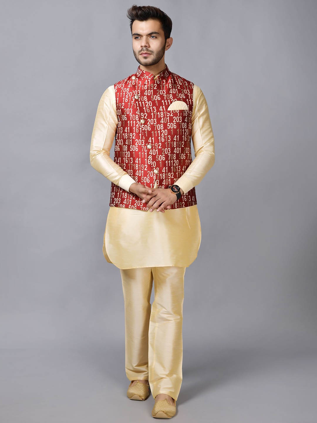 

LA'SCOOT Ethnic Motifs Regular Kurta with Pyjamas, Maroon