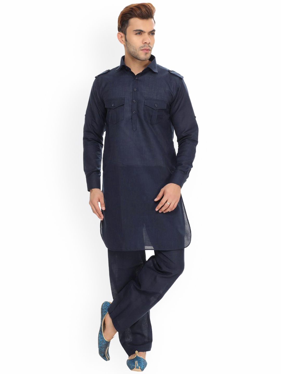 

LA'SCOOT Men Regular Pathani Kurta with Salwar, Navy blue