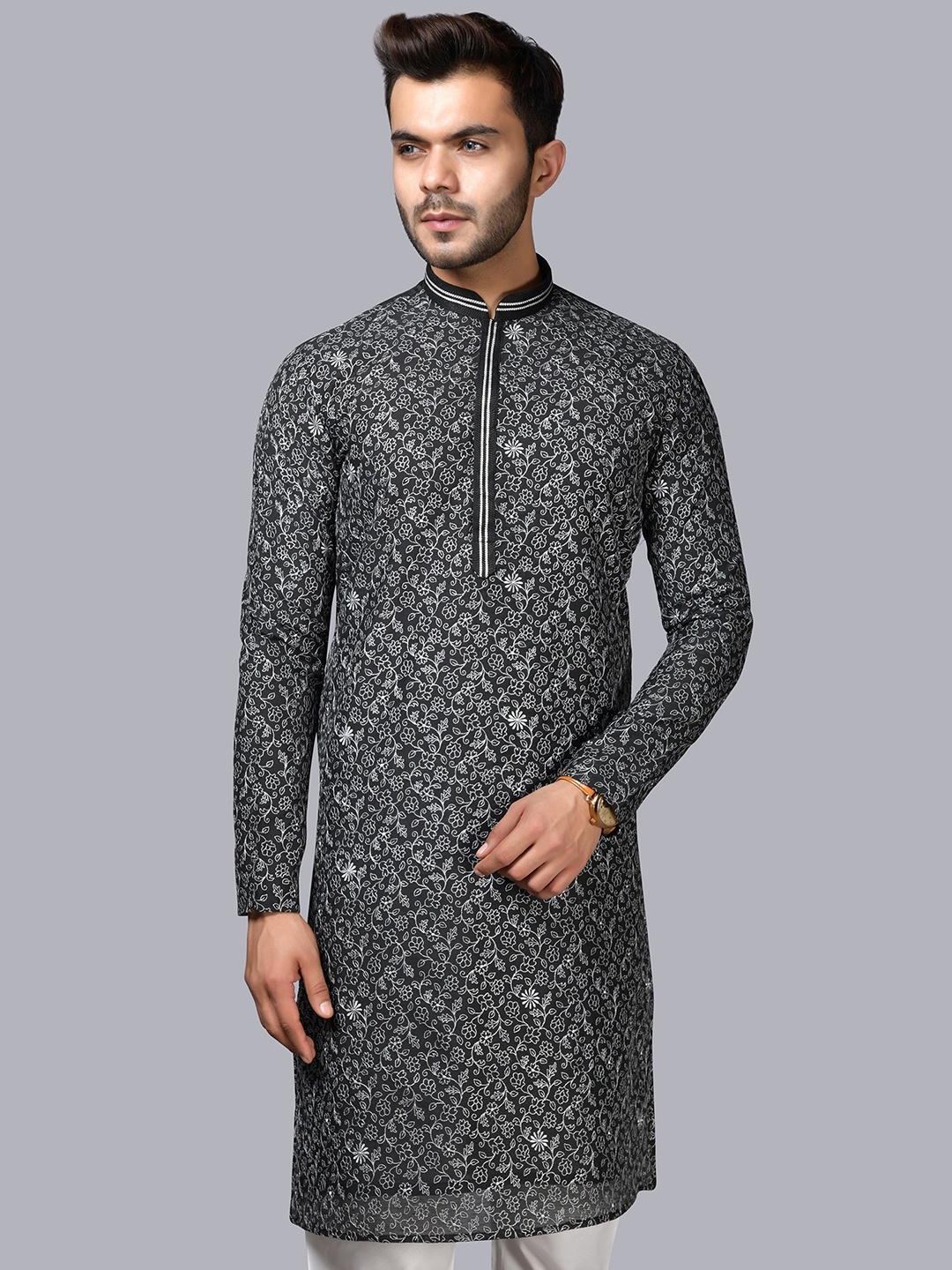 

LA'SCOOT Floral Printed Regular Kurta with Pyjamas, Black