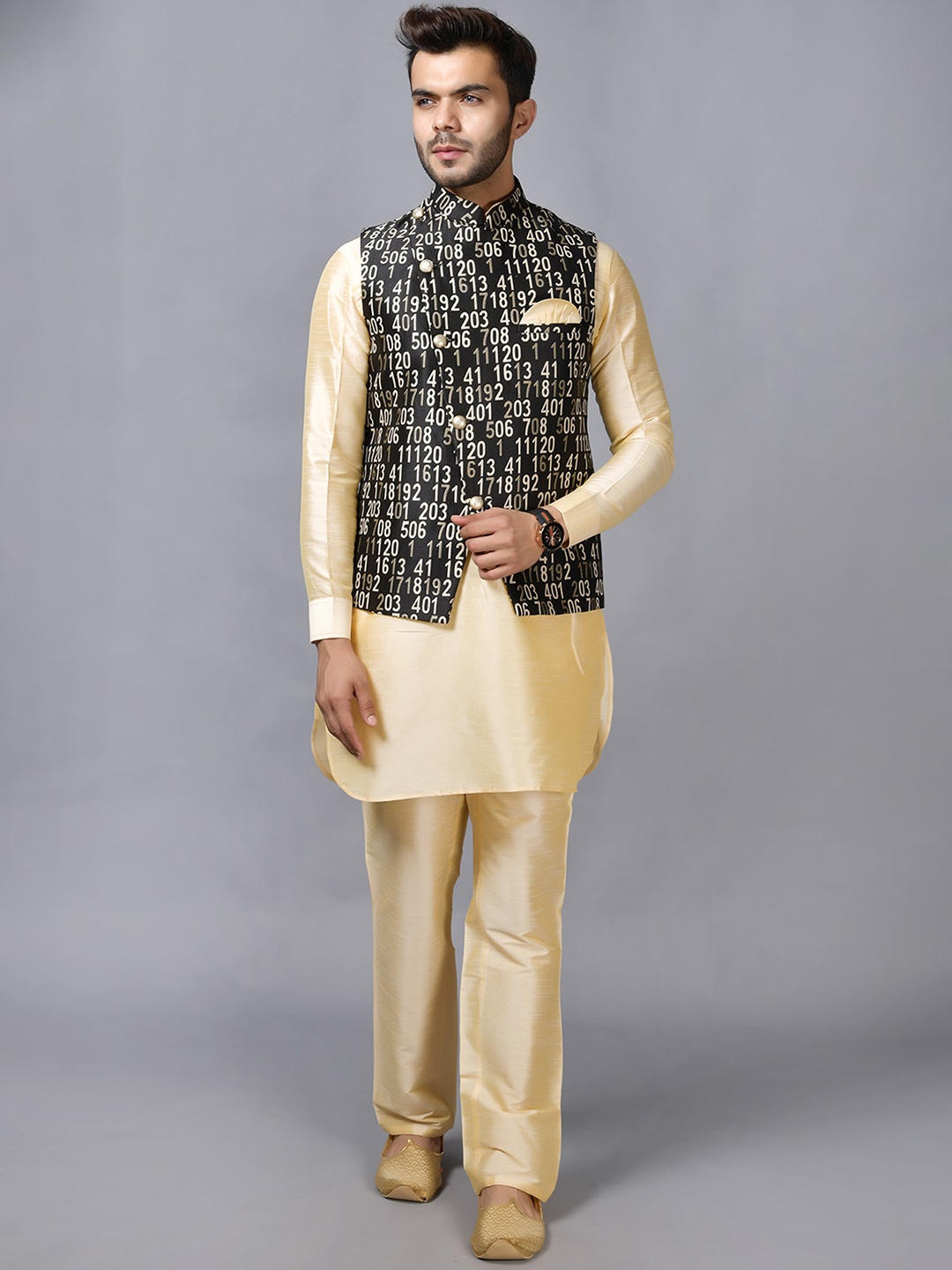 

LA'SCOOT Men Printed Regular Kurta with Pyjamas, Black