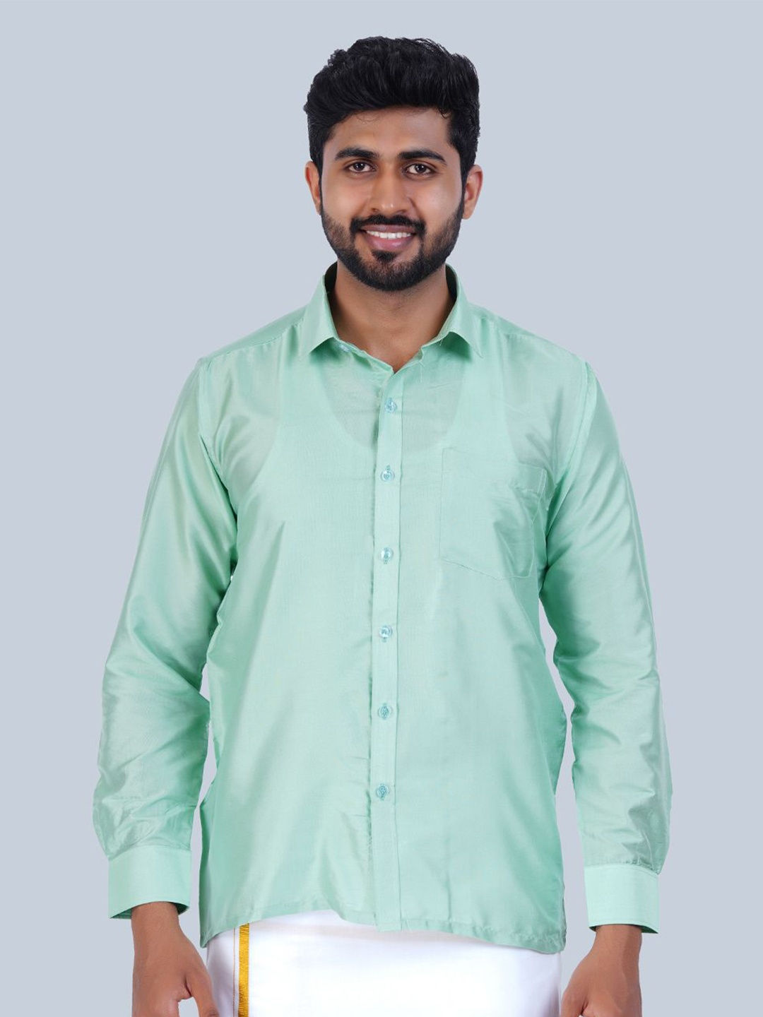 

THANGAMAGAN Standard Spread Collar Semi Sheer Shirt, Green