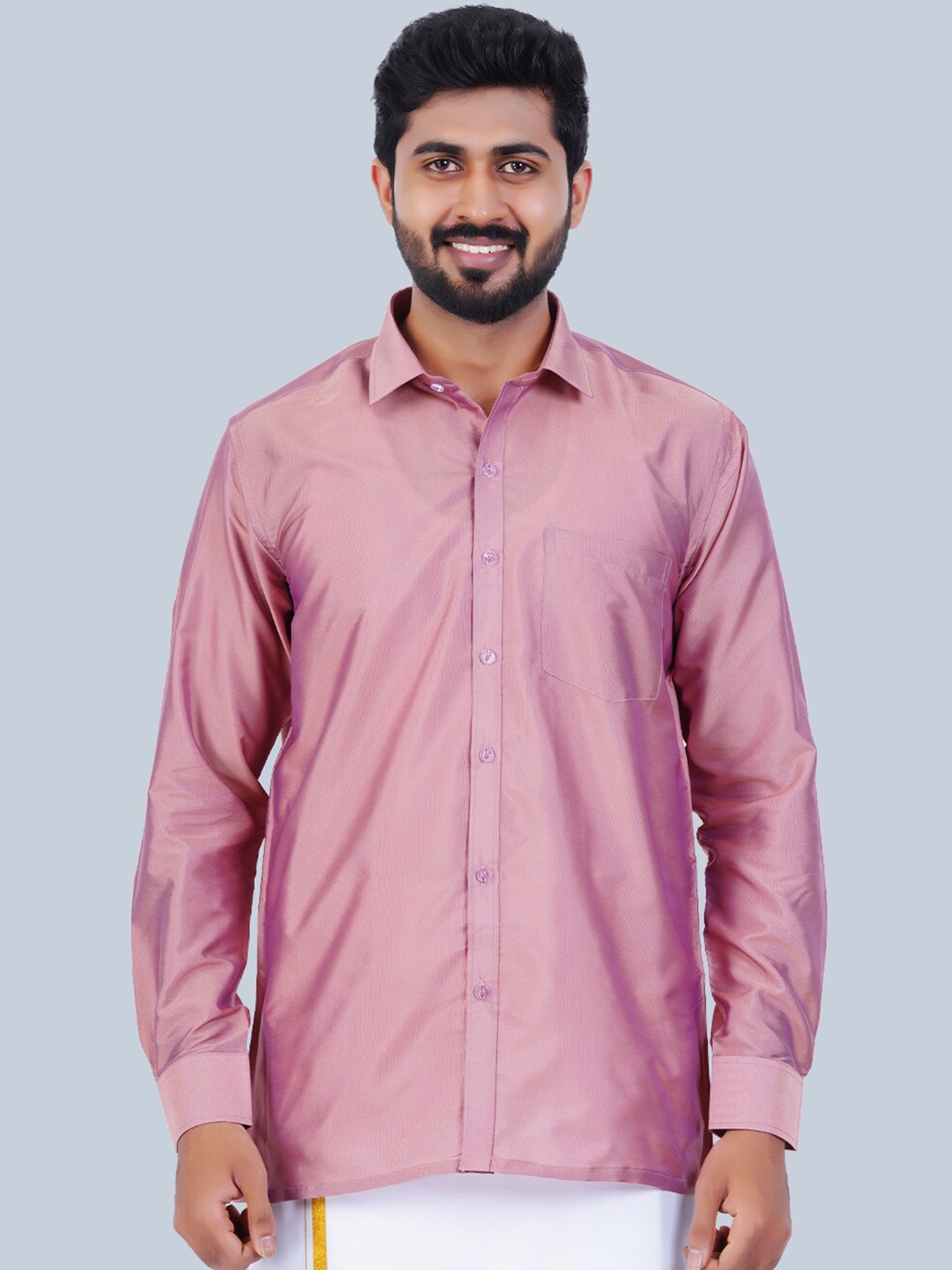 

THANGAMAGAN Standard Spread Collar Casual Shirt, Peach